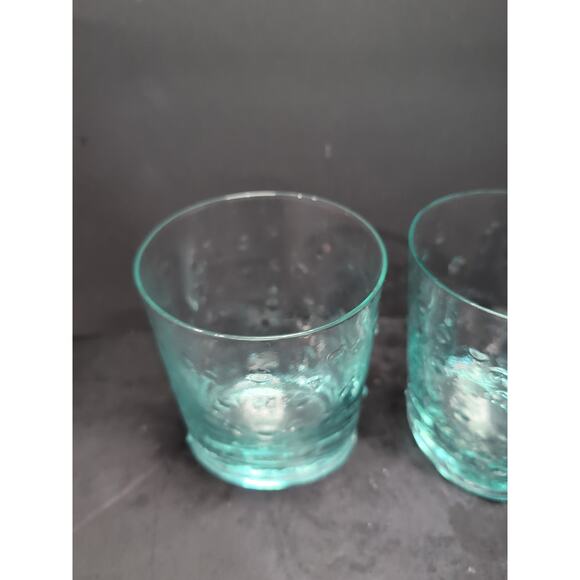 Teal Green Blue Double Old Fashion Thick Etched Glasses, Set of 2,‎ Oval Base - Picture 5 of 9